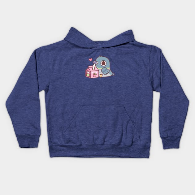 Cute Pigeon Loves Drinking Strawberry Milk Kids Hoodie by rustydoodle